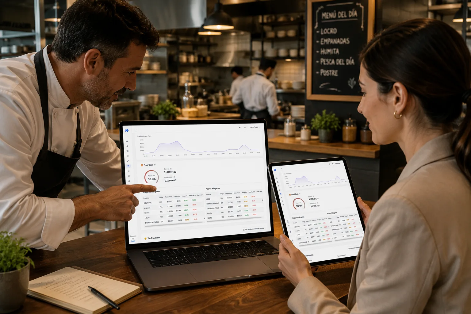 TuHotel funcionando en el salón de un hotel, con pedidos cargados a la cuenta de la mesa